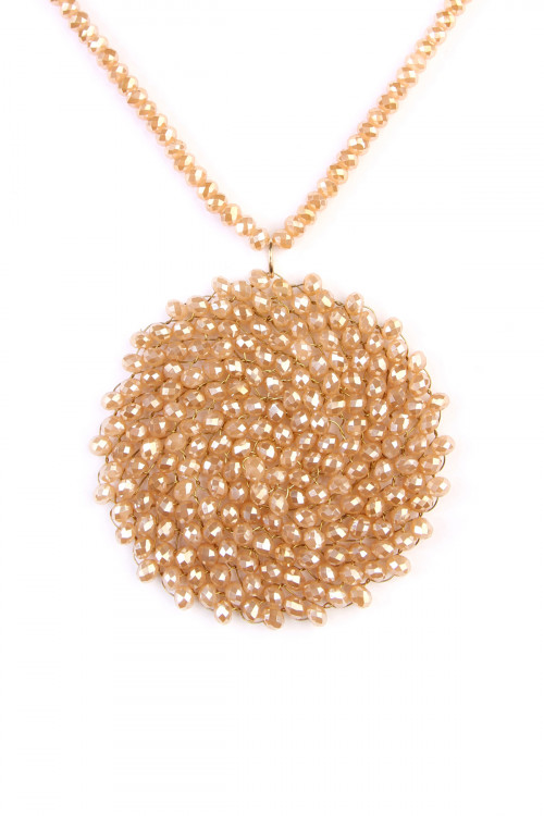 237-K-HDN2452LBR LIGHT BROWN SWIRL GLASS BEADS DISC PENDANT NECKLACE/6PCS (NOW $2.00 ONLY!)