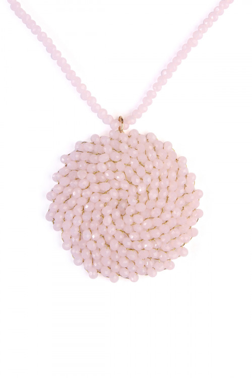 S25-1-2-HDN2452PK PINK SWIRL GLASS BEADS DISC PENDANT NECKLACE/6PCS (NOW $2.00 ONLY!)