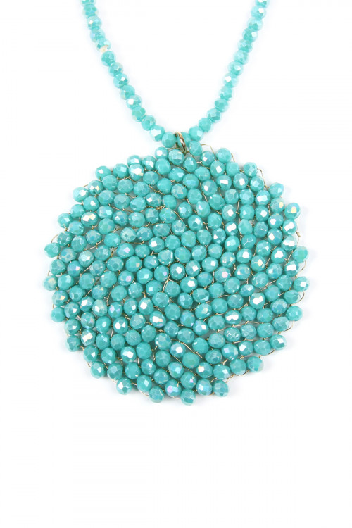 S5-6-4-HDN2452TQ TURQUOISE SWIRL GLASS BEADS DISC PENDANT NECKLACE/6PCS (NOW $2.00 ONLY!)