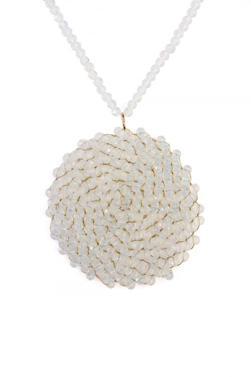 SA4-1-4-HDN2452WT WHITE SWIRL GLASS BEADS DISC PENDANT NECKLACE/6PCS (NOW $2.00 ONLY!)