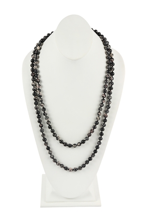 S25-3-2-HDN2462BK - 60 INCHES MARBLE BEADS LONG NECKLACE - BLACK/6PCS