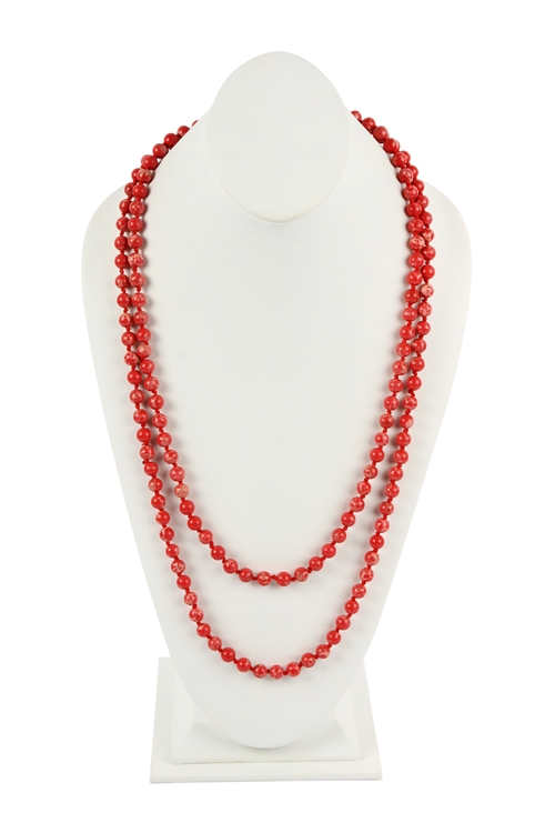 S25-3-2-HDN2462CO - 60 INCHES MARBLE BEADS LONG NECKLACE - CORAL/6PCS