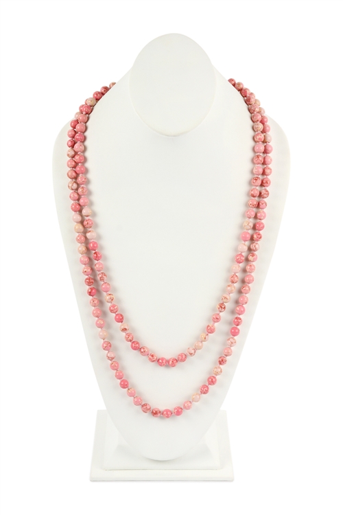 S25-3-3-HDN2462PK - 60 INCHES MARBLE BEADS LONG NECKLACE - PINK/6PCS