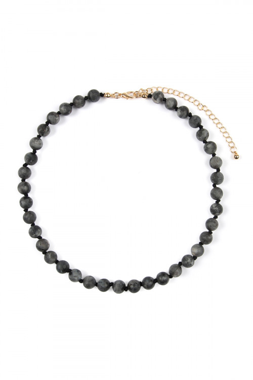 S25-1-3-HDN2464JT BLACK 8mm NATURAL STONE NECKLACE/6PCS