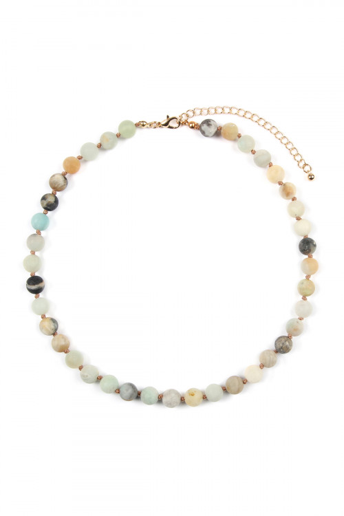 S25-1-3-HDN2464POM AMAZONITE 8mm NATURAL STONE NECKLACE/6PCS