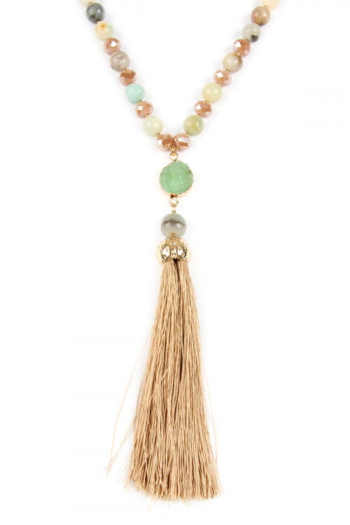 S4-5-1-HDN2492POM AMAZONITE TASSEL NATURAL STONE NECKLACE/6PCS