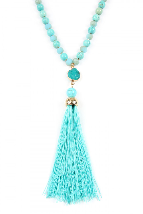 S23-12-1-HDN2492TQ TURQUOISE TASSEL NATURAL STONE NECKLACE/6PCS