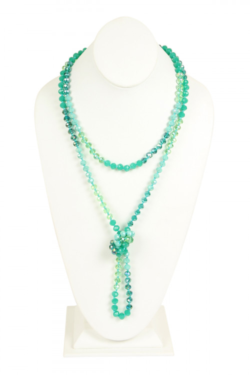 S18-6-2-HDN2496GR GREEN TWO LINE GLASS BEADS NECKLACE/6PCS