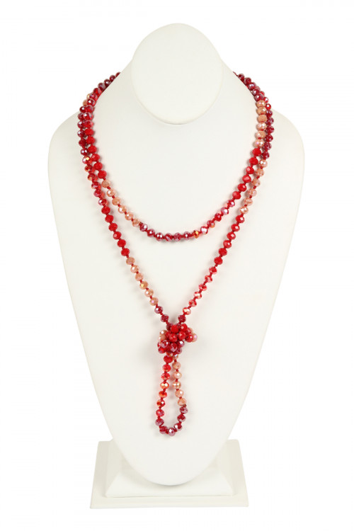 S25-8-1-HDN2496RD RED TWO LINE GLASS BEADS NECKLACE/6PCS