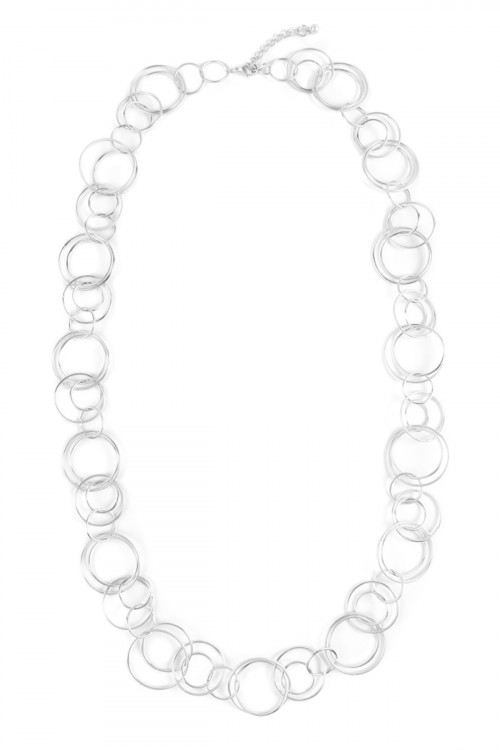 S22-3-2-HDN2638MS SILVER  MULTIPLE LINKED HOOP NECKLACE/6PCS (NOW $1.50 ONLY!)