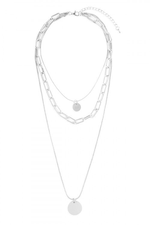 S20-12-5-HDN2639MS SILVER CHAIN WITH LAYERED PENDANT NECKLACE/6PCS (NOW $2.00 ONLY!)