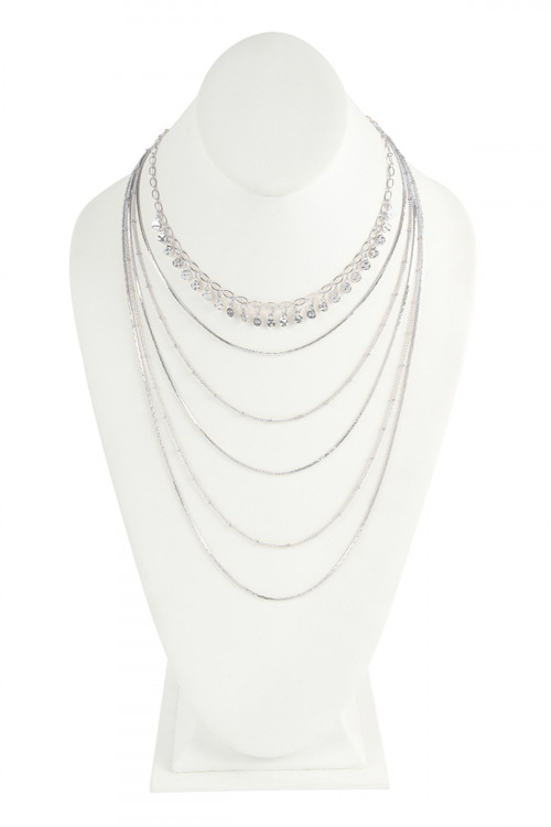 S23-11-4-HDN2640R SILVER DELICATE LAYER NECKLACE/6PCS (NOW $1.75 ONLY!)