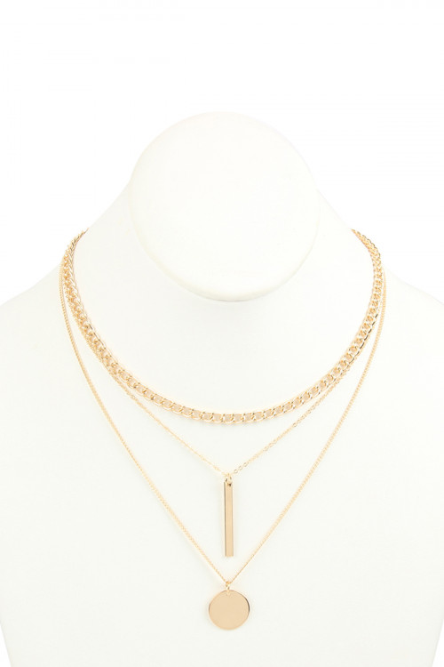 S17-4-3-HDN2641G GOLD 3 LAYERED CHAIN NECKLACE WITH PENDANT/6PCS