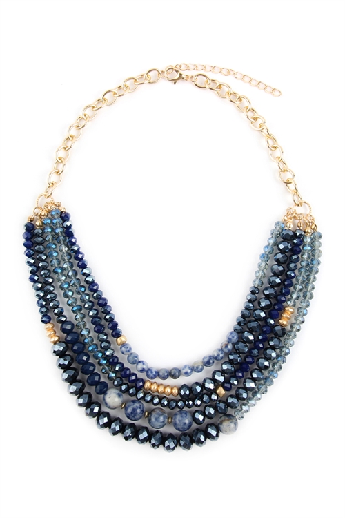 A1-3-3-HDN2741NV NAVY MIXED BEADS STATEMENT NECKLACE/6PCS