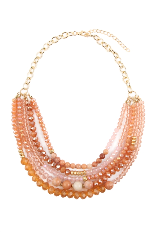 A1-3-2-HDN2741PK PINK MIXED BEADS STATEMENT NECKLACE/6PCS