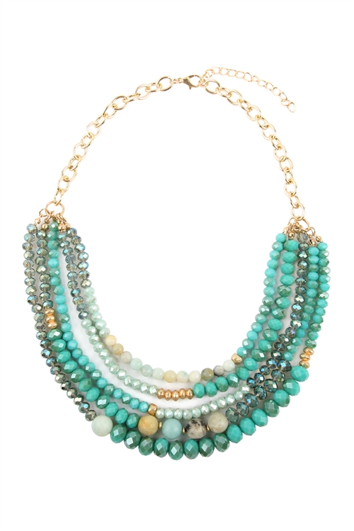 A1-3-2-HDN2741POM AMAZONITE MIXED BEADS STATEMENT NECKLACE/6PCS