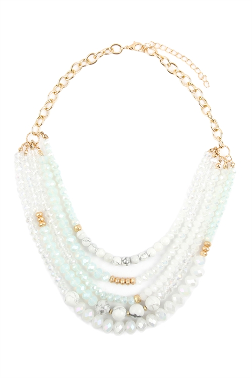 S22-3-2-HDN2741WT WHITE MIXED BEADS STATEMENT NECKLACE/6PCS (NOW $3.25 ONLY!)