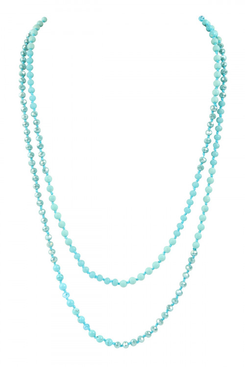 S25-4-2-HDN2746TQ TURQUOISE 6mm TWO LINES MIXED BEADS NECKLACE/6PCS