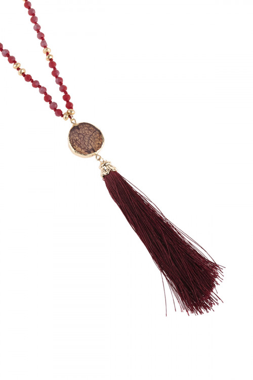 A3-2-2-HDN2747RD RED STONE CHARM WITH TASSEL NECKLACE/6PCS