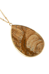 S25-5-4-HDN2751LCT LIGHT BROWN OVAL STONE PENDANT NECKLACE/6PCS