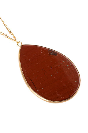 S23-5-4-HDN2751RD RED OVAL STONE PENDANT NECKLACE/6PCS