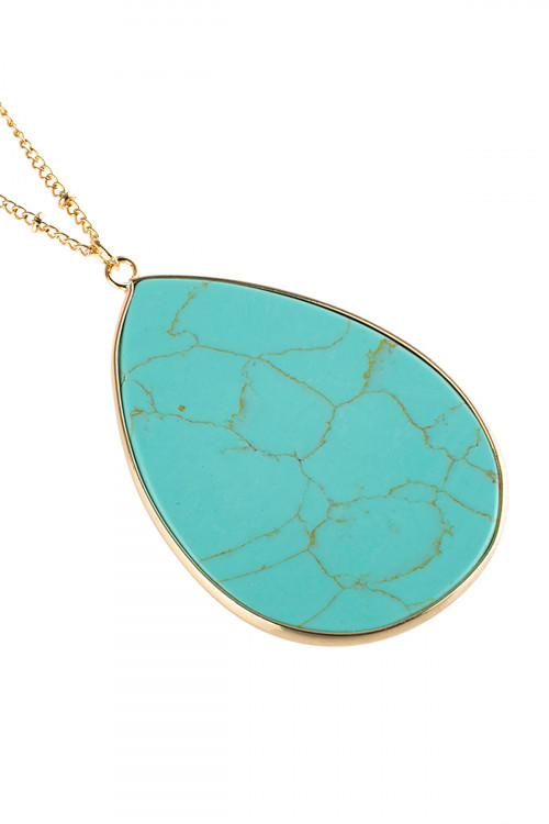 S23-3-3-HDN2751TQ TURQUOISE OVAL STONE PENDANT NECKLACE/6PCS