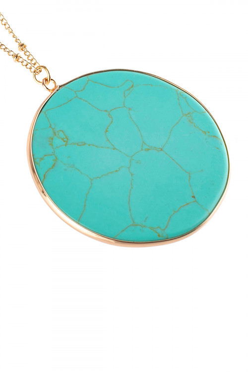 S23-3-3-HDN2752TQ TURQUOISE CIRCLE STONE PENDANT NECKLACE/6PCS (NOW $2.50 ONLY!)