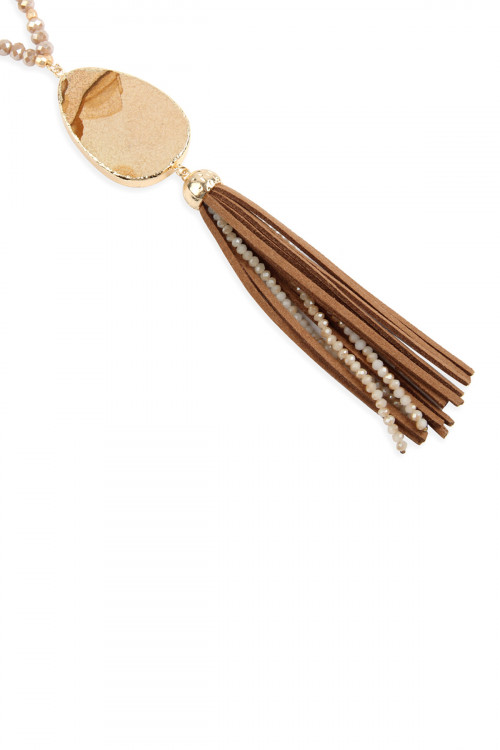 S17-8-5/S17-8-2-HDN2755LCT LIGHT BROWN NATURAL STONE WITH TASSEL PENDANT NECKLACE/6PCS