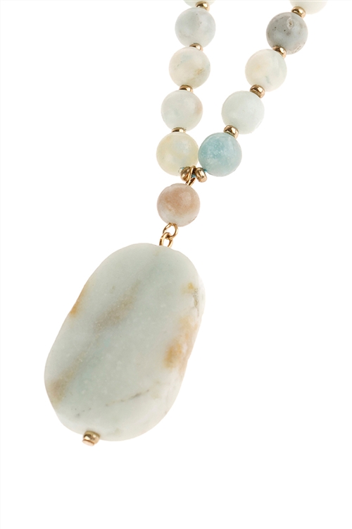 S5-6-5-HDN2873POM-1 AMAZONITE NATURAL STONE BEADED NECKLACE/1PC