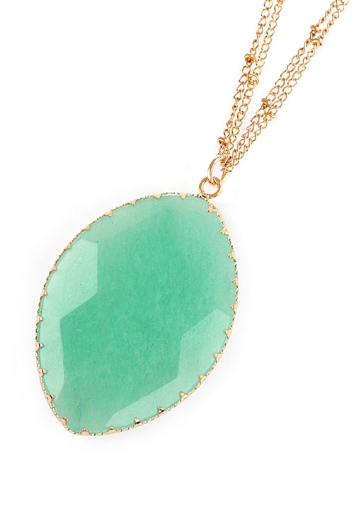 S22-9-4-HDN2875POM AMAZONITE NATURAL STONE WRAP OVAL PENDANT CHAIN NECKLACE/6PCS