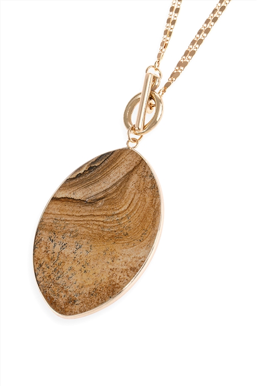 A2-3-5-HDN2877LCT-1 LIGHT BROWN NATURAL STONE OVAL PENDANT CHAIN LAYERED NECKLACE/1PC