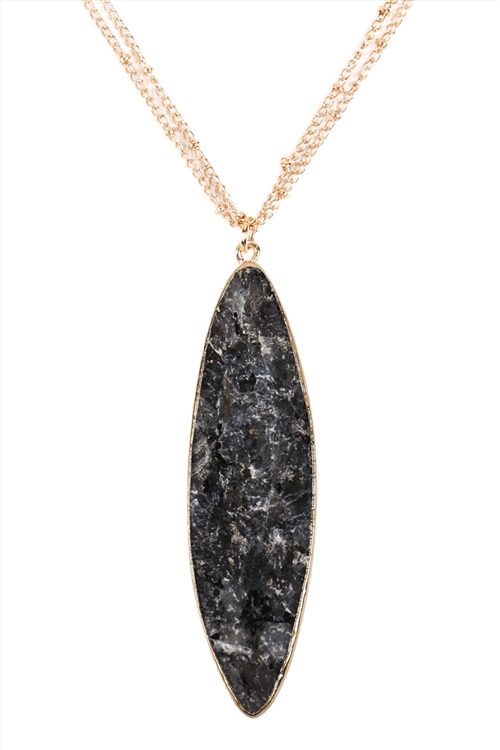 A1-2-3-HDN2879BK BLACK-1 NATURAL STONE MARQUISE SHAPE PENDANT NECKLACE/1PC