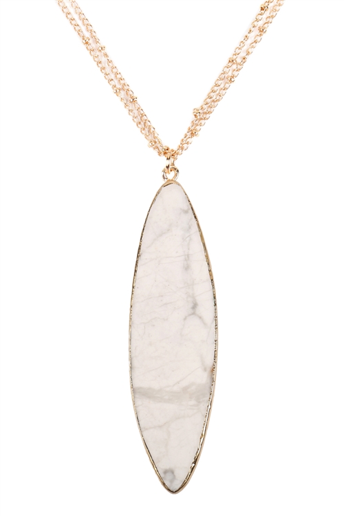 S17-3-2-HDN2879WT WHITE NATURAL STONE MARQUISE SHAPE PENDANT NECKLACE/6PCS (NOW $2.00 ONLY!)