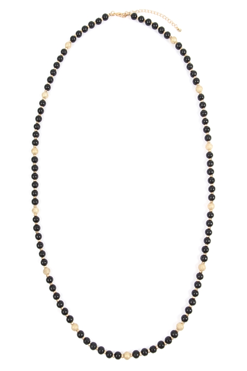 S21-12-4-HDN2880BK BLACK WOOD BEAD NECKLACE/6PCS (NOW $1.25 ONLY!)