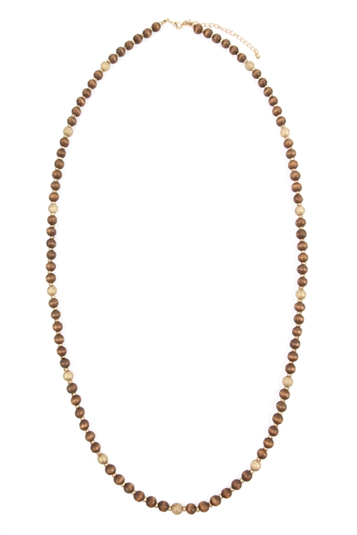 S21-12-4-HDN2880BR BROWN WOOD BEAD NECKLACE/6PCS (NOW $1.25 ONLY!)
