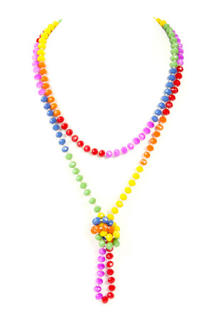 S18-9-3-HDN2882 RAINBOW HAND KNOTTED RONDELLE BEADS NECKLACE /6PCS