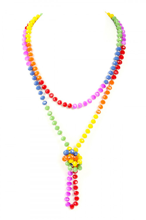 S18-9-3-HDN2882 RAINBOW HAND KNOTTED RONDELLE BEADS NECKLACE /6PCS