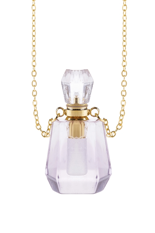 S19-7-1-HDN2930PU - NATURAL STONE ROUNDED CRYSTAL PERFUME BOTTLE NECKLACE WITH BOX - PURPLE/6PCS