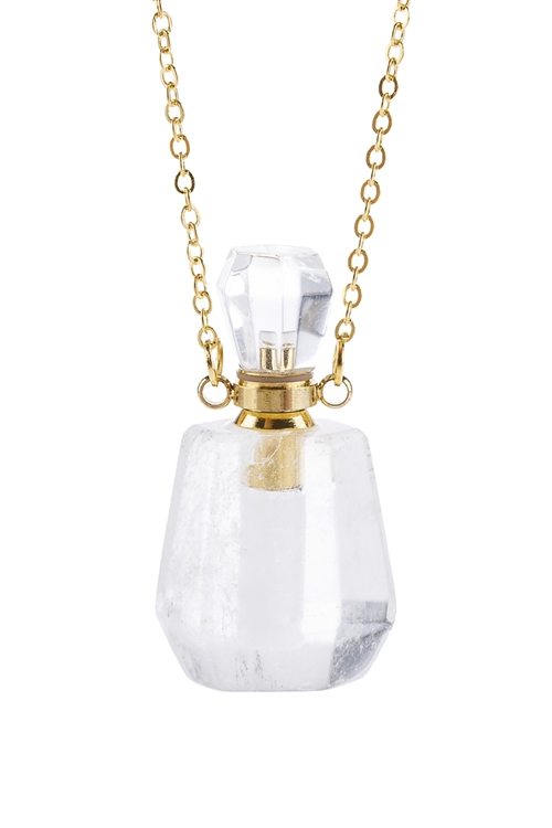 S19-7-1-HDN2930WT - NATURAL STONE ROUNDED CRYSTAL PERFUME NECKLACE BOTTLE WITH BOX - WHITE/6PCS