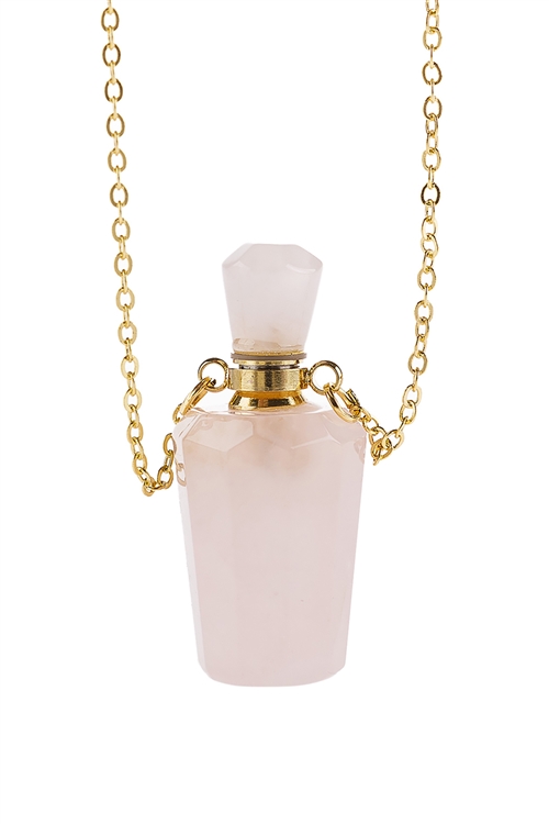 S24-1-5-HDN2931PK - NATURAL STONE HEXAGON CRYSTAL PERFUME BOTTLE NECKLACE WITH BOX - PINK/6PCS