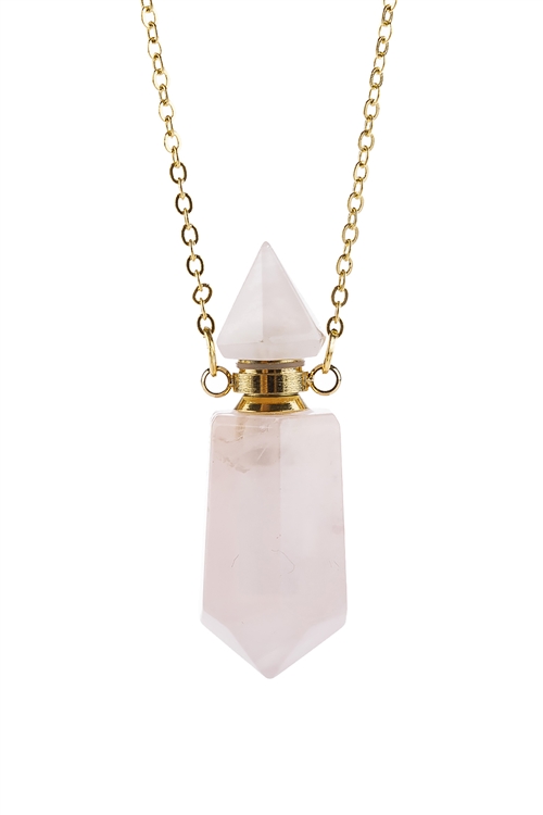 S21-9-3-HDN2932PK-NATURAL STONE POINTED CRYSTAL PERFUME BOTTLE NECKLACE WITH BOX - PINK/6PCS