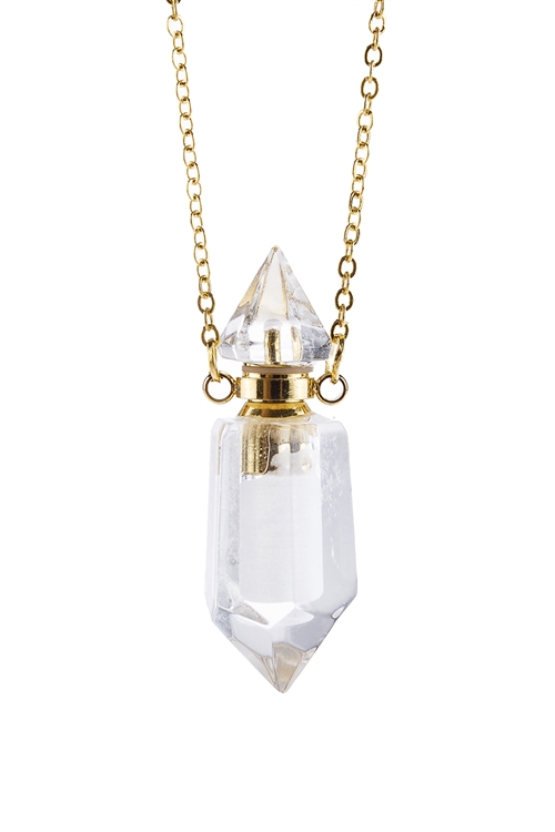 S25-1-3-HDN2932WT-NATURAL STONE POINTED CRYSTAL PERFUME BOTTLE NECKLACE WITH BOX - WHITE/6PCS