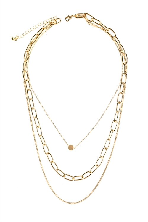 S23-11-4-HDN2974G GOLD LAYERED CHAIN NECKLACE/6PCS