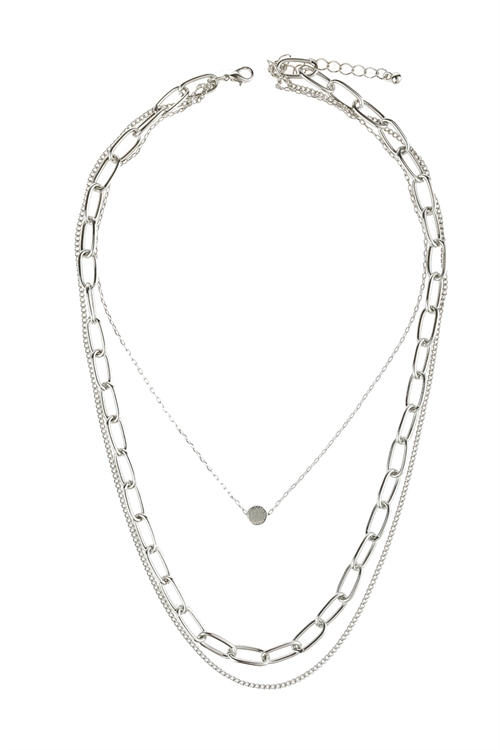 S23-11-4-HDN2974R SILVER LAYERED CHAIN NECKLACE/6PCS