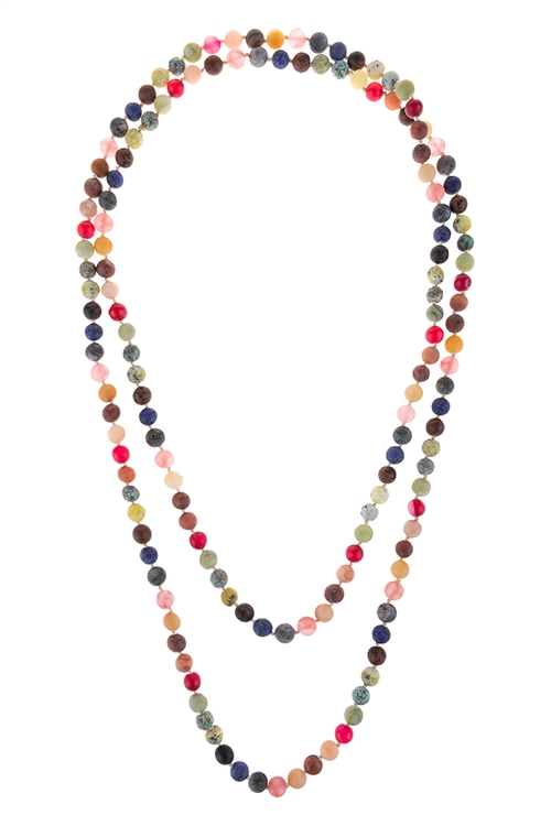 S22-1-2-HDN3019 MULTI-TONE NATURAL STONE BEAD LONG NECKLACE/6PCS