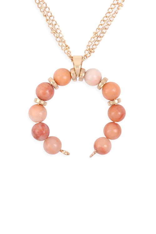 S20-3-4-HDN3105SUN-BEADED CRESCENT PENDANT NECKLACE-PEACH/6PCS