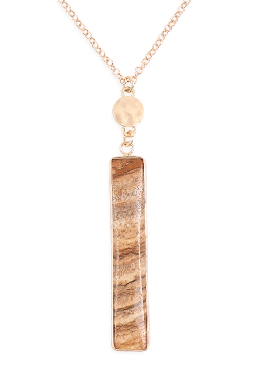 S20-5-3-HDN3116LCT-BROWN BAR NATURAL STONE PENDANT CHAIN NECKLACE/6PCS (NOW $1.00 ONLY!)