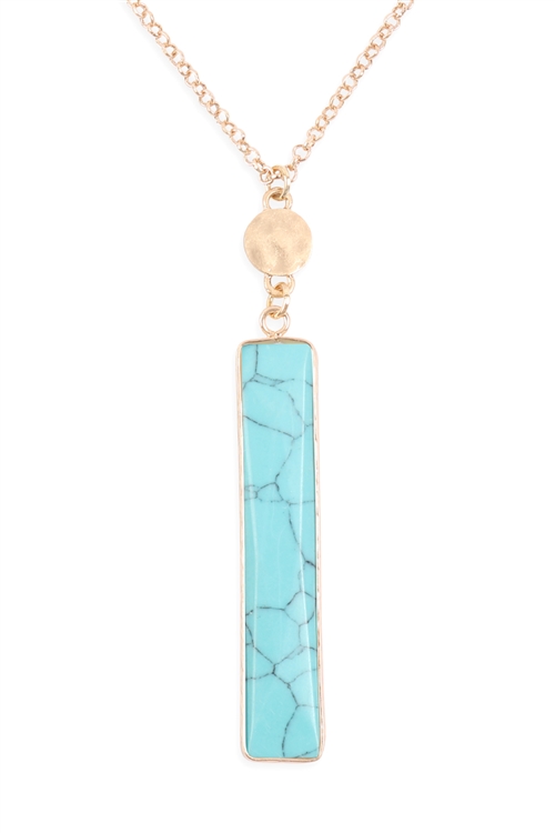S20-5-3-HDN3116TQ-TURQUOISE BAR NATURAL STONE PENDANT CHAIN NECKLACE/6PCS (NOW $1.00 ONLY!)