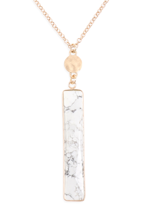 S20-8-3-HDN3116WT-WHITE BAR NATURAL STONE PENDANT CHAIN NECKLACE/6PCS (NOW $1.00 ONLY!)