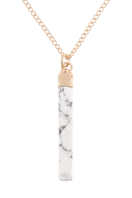 S19-7-5-HDN3120WT-BAR STONE PENDANT NECKLACE-WHITE/6PCS